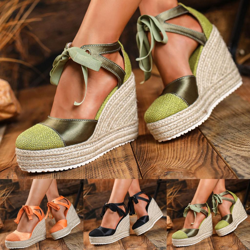 Damen Farbakzent Runde Zehenpartie Espadrille Keilabsatz Sandalen Bequeme Und Mit Nieten Besetzte Sandalen Für Frauen Absätze Heiße Sandalen Für Frauen