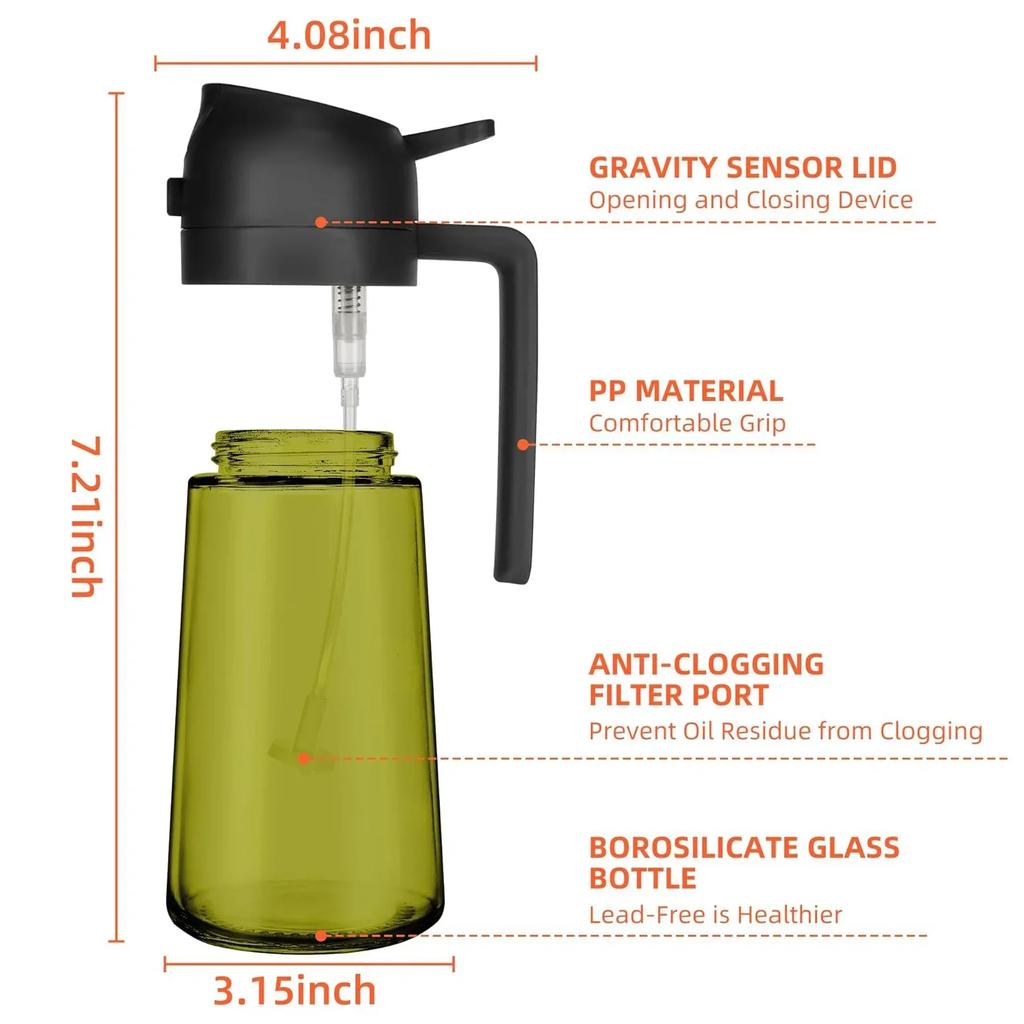 Pulverizador de aceite 2 en 1 de vidrio oscuro, dispensador de aceite de oliva, pulverizador de aceite negro resistente a la luz para cocinar ensaladas y barbacoas, herramientas para barbacoa.