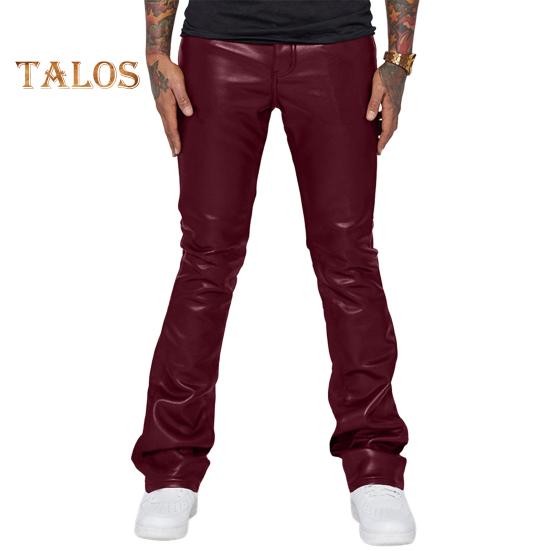 

Мужские брюки из искусственной кожи со средней талией, свободные, гладкие, однотонные, в стиле хип-хоп, для вечеринок, клубов, выступлений, расклешенные брюки M красный