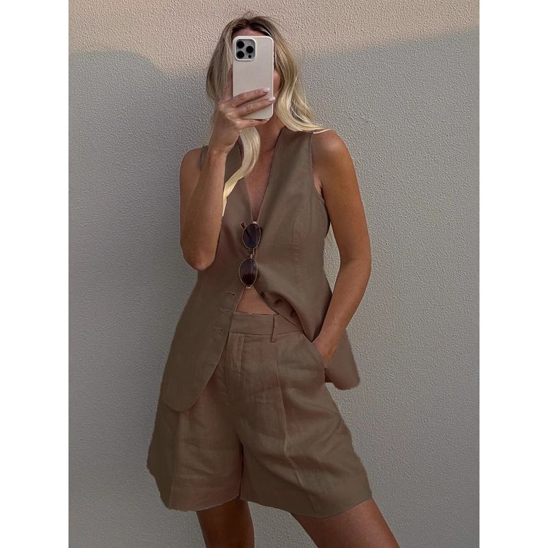 V-neck Sleeveless Vest Shorts Set V-neck Sleeveless Vest Leisure Shorts Set