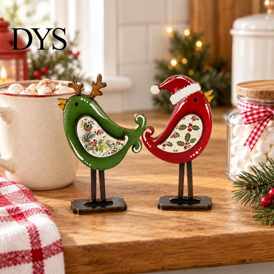 Winter Home Accents Christmas Bird Wooden Figurine with Santa Hat & Scarf, Cute Holiday Decorative Statue Tabletop Decor, Festive Shelf Ornament
