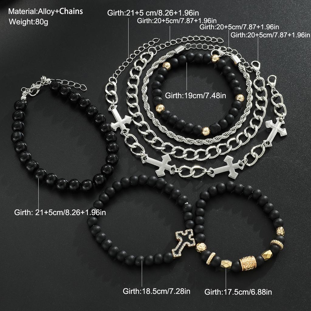 7pcs Stainless Steel Bracelet Set For Men Women Punk Fashion Cross Beads Chain Bracelets Simple Hip Hop Unisex Jewelry Gifts