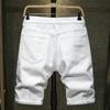 Pantaloni scurți simpli casual pentru bărbați, din denim până la genunchi, culoare uni, slim, cu găuri