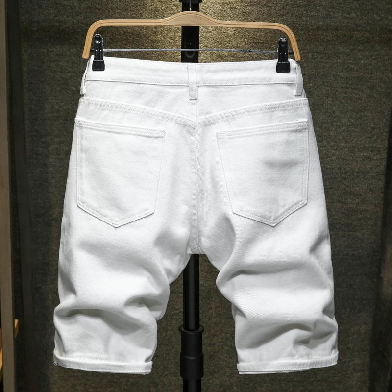 Pantaloni scurți simpli casual pentru bărbați, din denim până la genunchi, culoare uni, slim, cu găuri