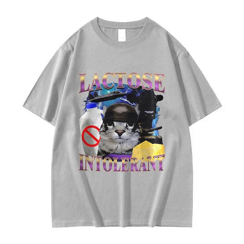 Limited Lactose Intolerant Funny Cat Meme T Shirts Unisex Vintage High Quality Fashion Tshirt Unisex Cotton Short Sleeve Tees