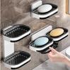 Wall Mounted Soap Dish with Double Drainage Tray No Drill Bathroom Organizer ABS Shower Shelf & Suction Cup Holder