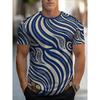 Men Blue White Swirl Tribal Geometric 3D Print Crew Neck T Shirt Summer Short Sleeve Casual Tee
