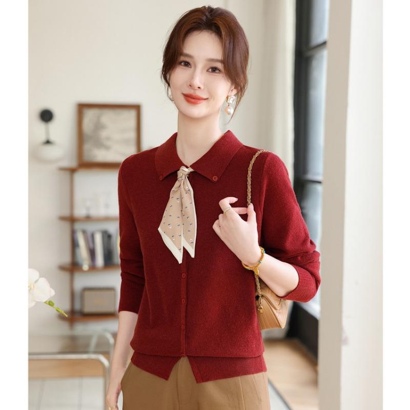 Autumn and winter new gentle fashion lazy wind lapel silk scarf sweater knitted cardigan jacket women