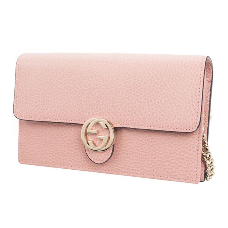 Gucci Logo Double G Litchi Grain Woc Chain Leather Messenger Envelope Wallet Shoulder Crossbody Bag Women Bags Pink 510314-CAO0G-5806