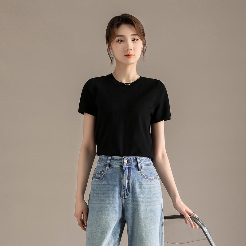 

RAIN.CUN Women s Retro Round Neck Short Sleeve Knit Top L