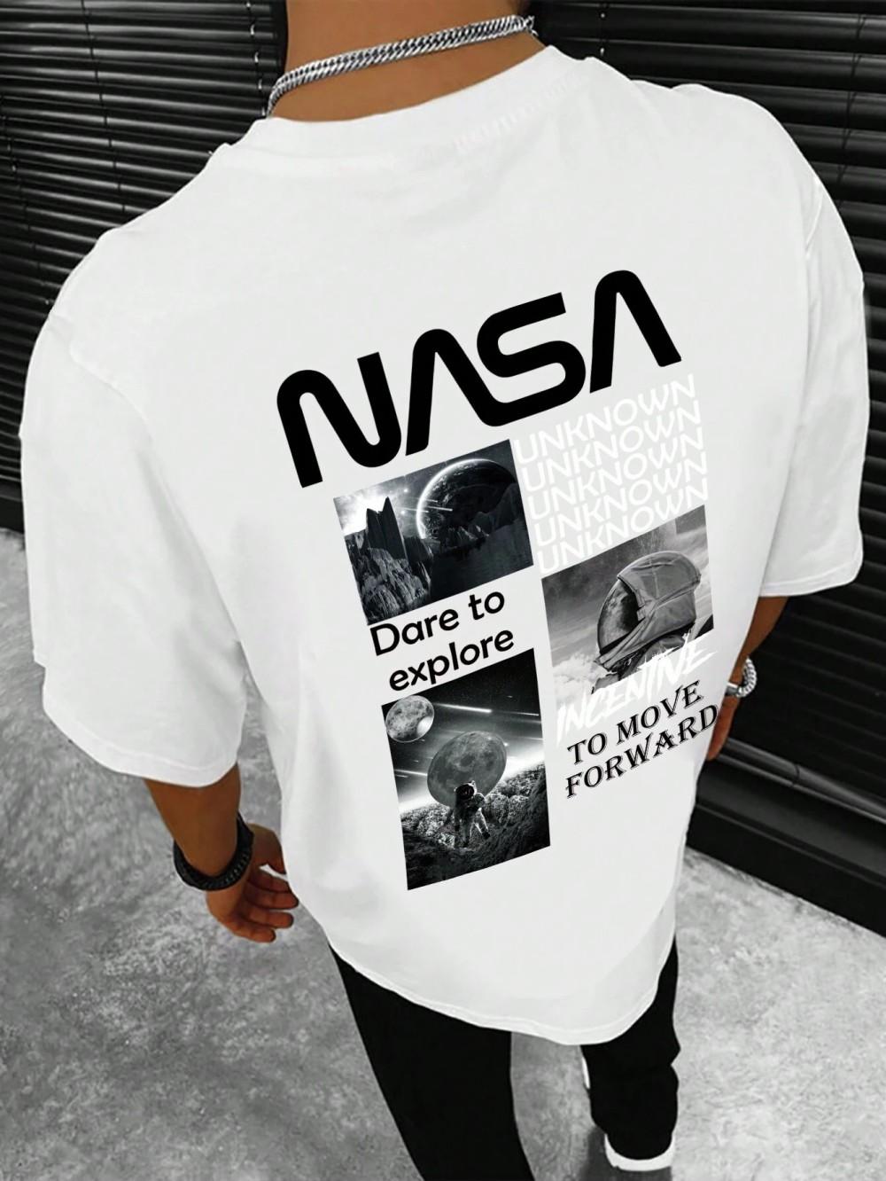 European and American mens summer memory fragment print comfortable and breathable round neck Tshirt outdoor street style top S