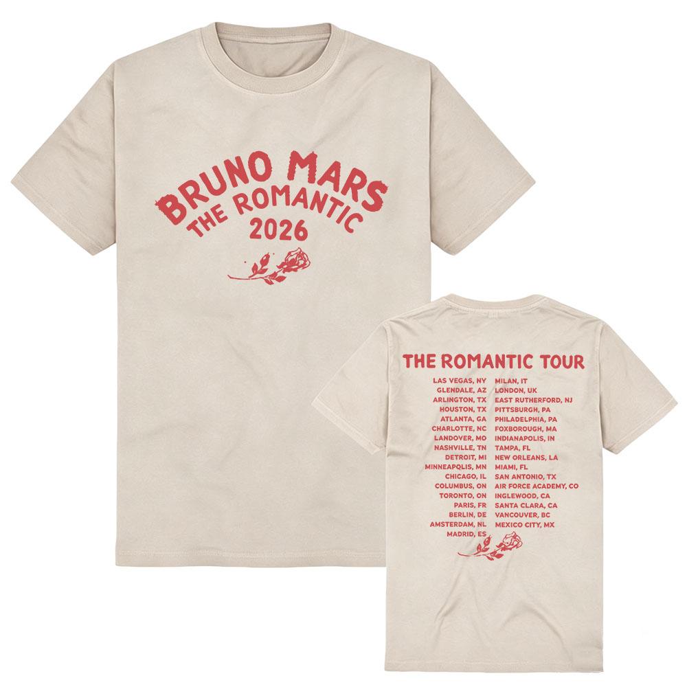 BRUNO MARS The Romantic Tour Tees Short Sleeve Cotton Tees Summer Female Tshirts Unisex Streetwear Casual Graphic Print T Shirt
