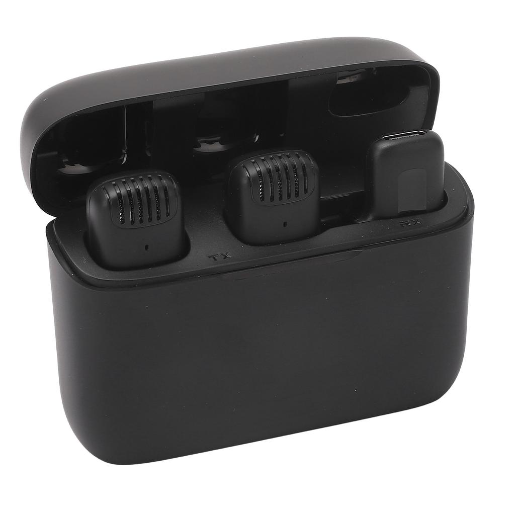 2 in 1 Wireless Microphone Lavalier Type Noise Reduction Microphone with Charging Case for Live Interviews