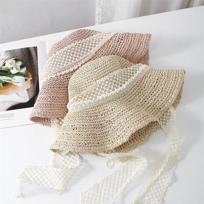 Straw Hat Women's Summer Lace-up Hollow Straw Hat Sunscreen Beach Sun Hat Lace Sun Hat