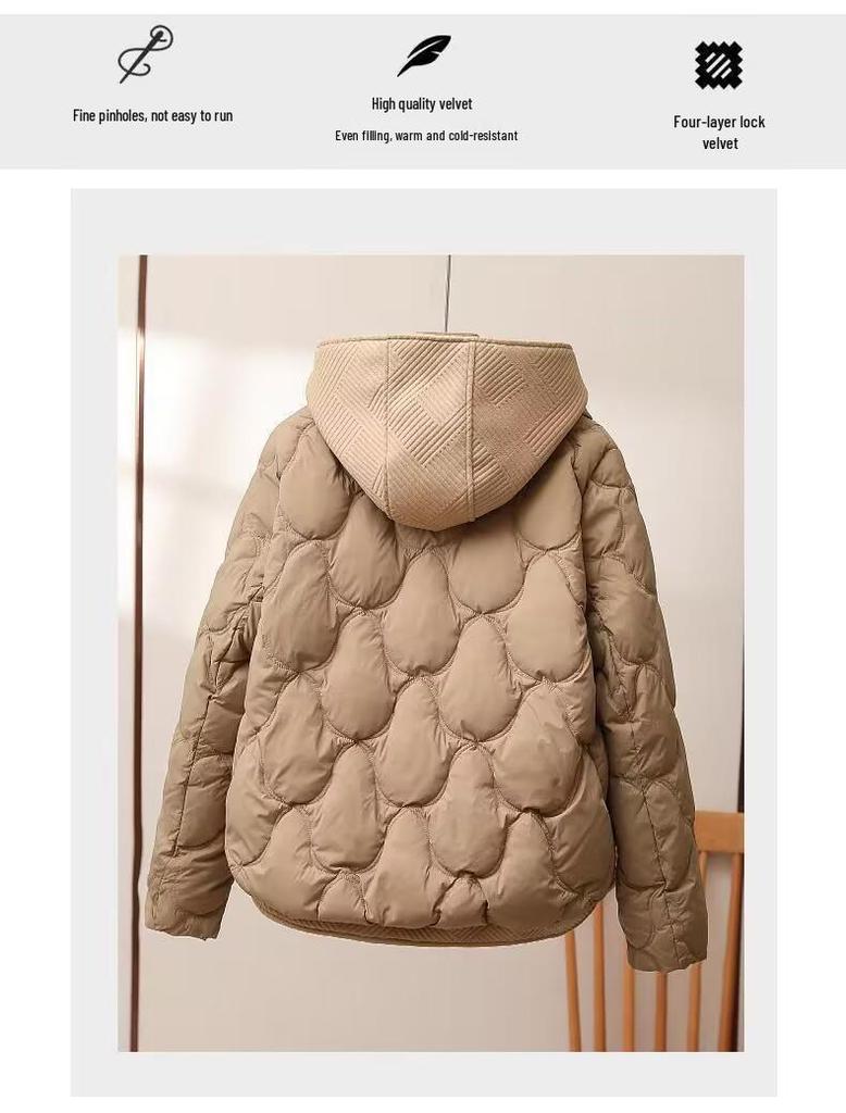 European Style Women's Knitted Hooded Down Cotton Coat - Winter Short Loose Thickened Outerwear