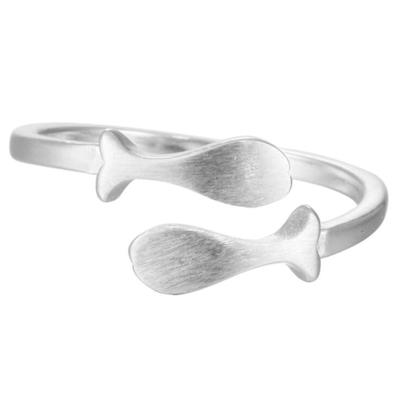 Kreativer Niedlicher Tier Modeschmuck 925 Sterlingsilber Feine Zeichnung Kleine Fische Öffnungsringe Antiallergisch    R041