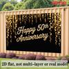 50th Anniversary Banner, Golden String Lights Backdrop Wall Decor for Celebration