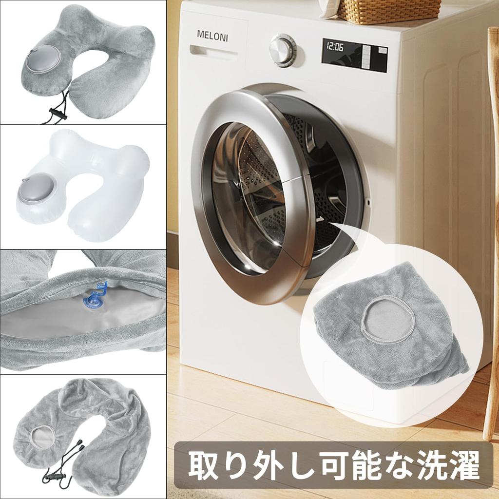 OwnestX Pump-Operated Air Pillow, Portable Airplane Comfort Pillow, Portable Pillow, U-Shaped, PVC, with Storage Pouch - Gray