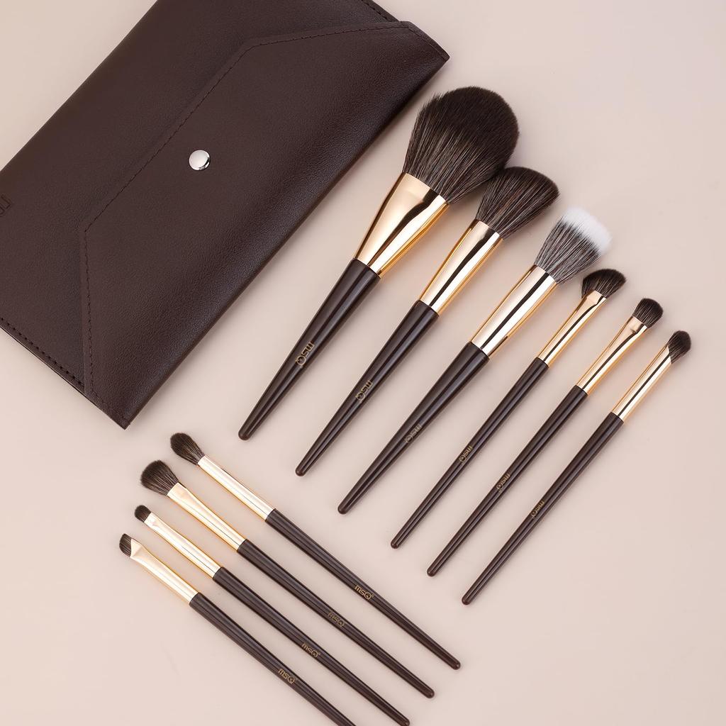 MSQ Makeup Brush Set with Cosmetic Premium Fiber Makeup Brush Includes Concealer Eyeshadow Foundation and More for Everyday Use 10-Piece Pouch,
