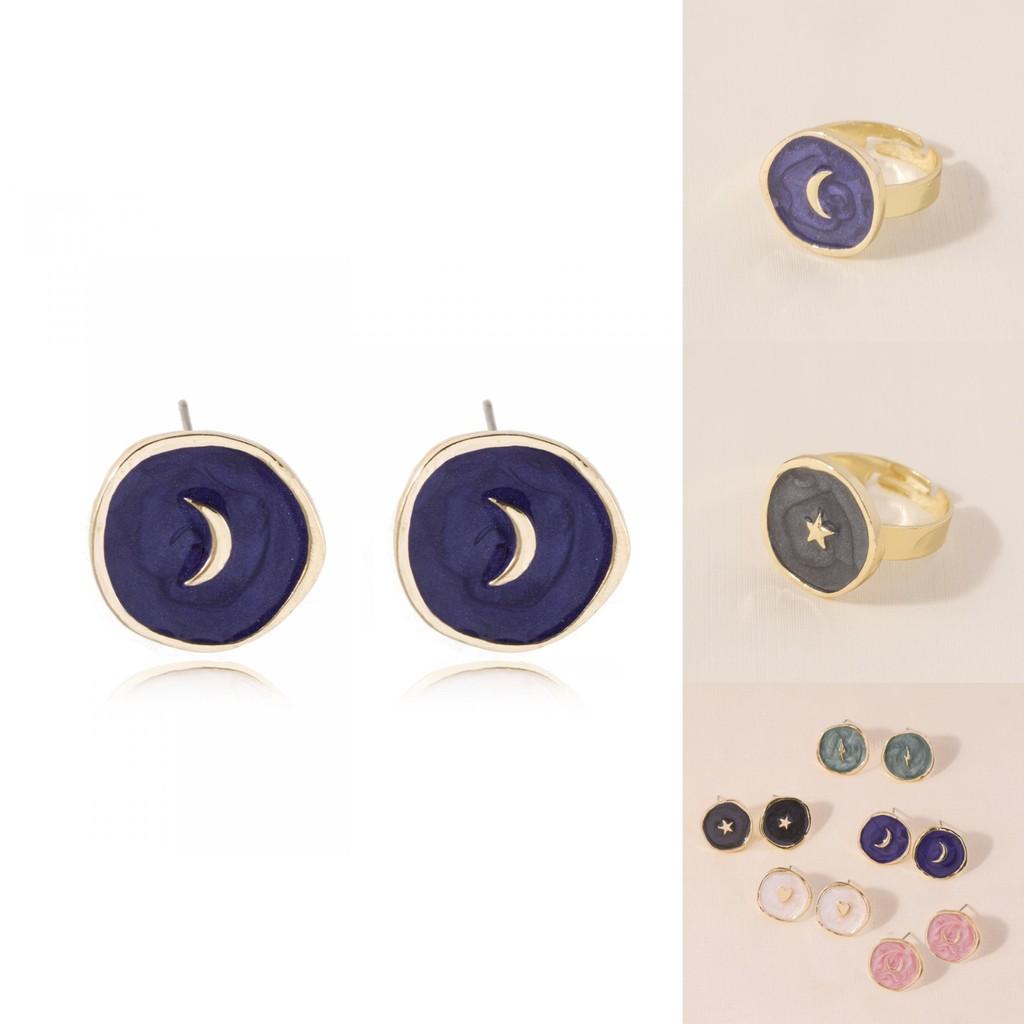 Trendy Heart Moon Star Earrings And Ring Necklace Set Fashion Geometric Accessories