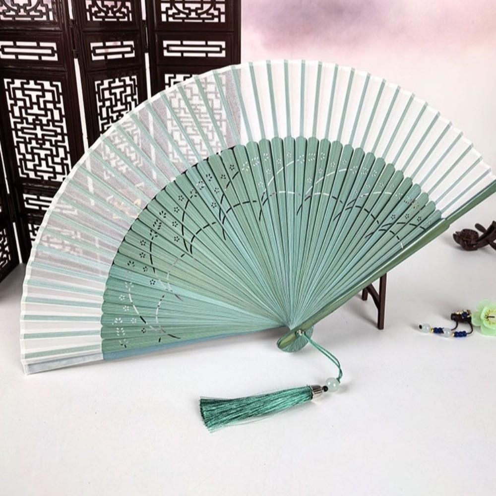 Decoration Bamboo Folding Fan Tassel Handheld Shell Fan Chinese Style Silk Fan Female Dance