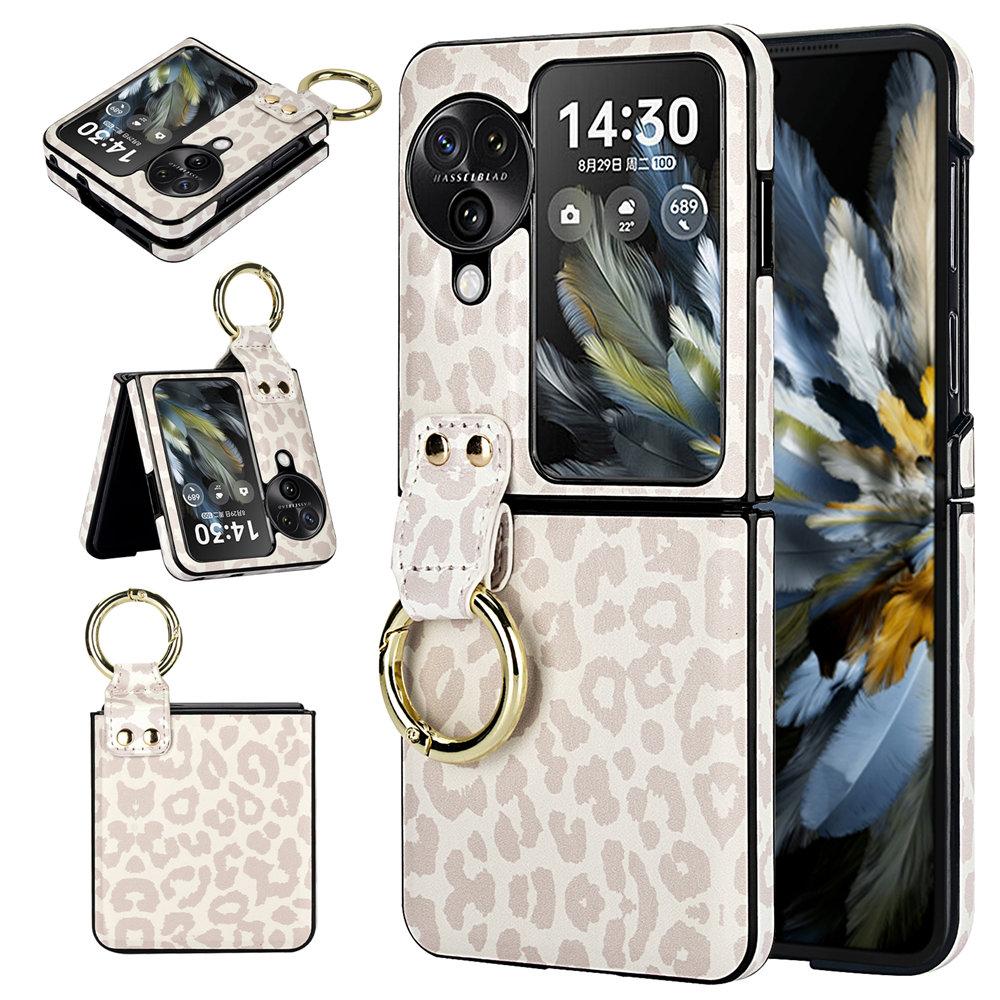 

Fashion Ultra-Thin Leopard Print Case For OPPO Find N3 Flip N2 Flip Ring Holder Rhombic Back Cover For Find N3 Flip