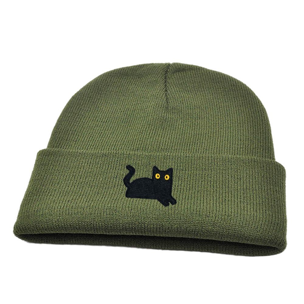 Cute Knit Beanies Embroidery Knit Cap Casual Embroidered Cat Knitted Hat Winter