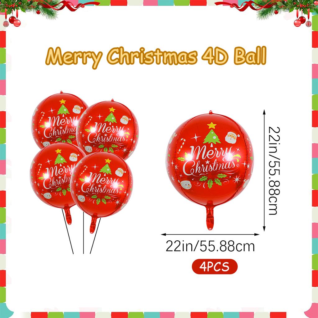 2/4 Frohe Weihnachten rot grün 4D Ballons, Weihnachtsfeier Dekorationen, Feiertagsrequisiten, Weihnachtsbaumkugeln, Neujahrsparty