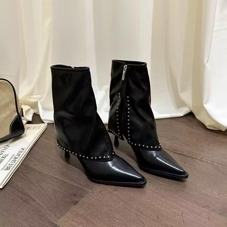 Fashion Fashion Shoes for Women Side Zipper Women's Boots Winter Pointed Toe Solid Short Barrel Stilettos or Thin Heels Boots