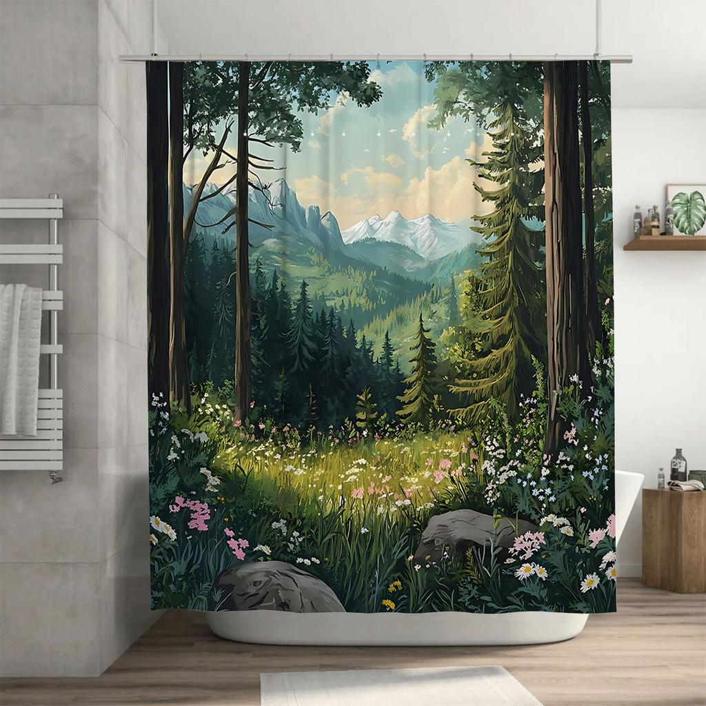 Enchanted Forest Shower Curtain Nature Inspired Home Decor Waterproof Polyester Fabric Suitable for Wet and Dry Separation