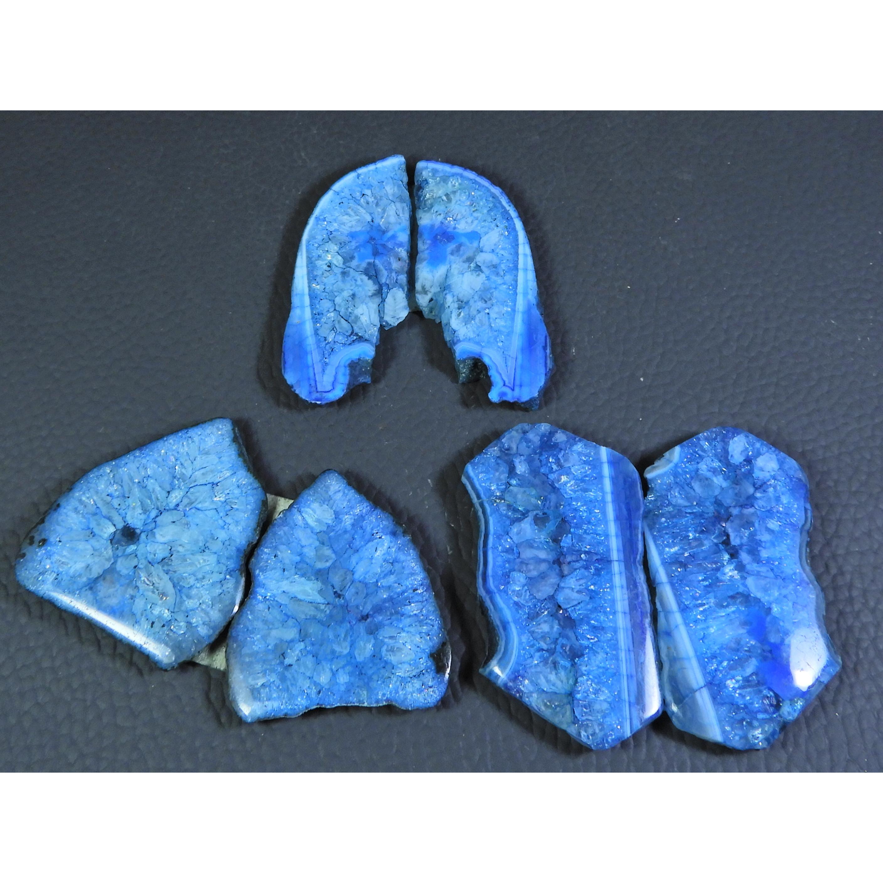 

Dyed Slice Druzy Agate Matched pair Cabochon Loose Gemstone 3Pair Lot 247Cts A-713