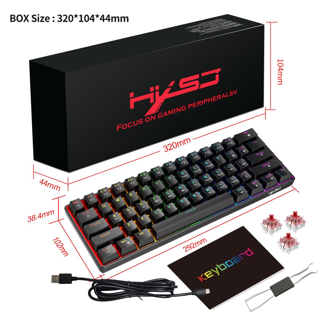 61 Key Mechanical Keyboard, RGB Backlit Gaming Keyboard, All Keys With No Conflicts, Hot Swappable Red Axis