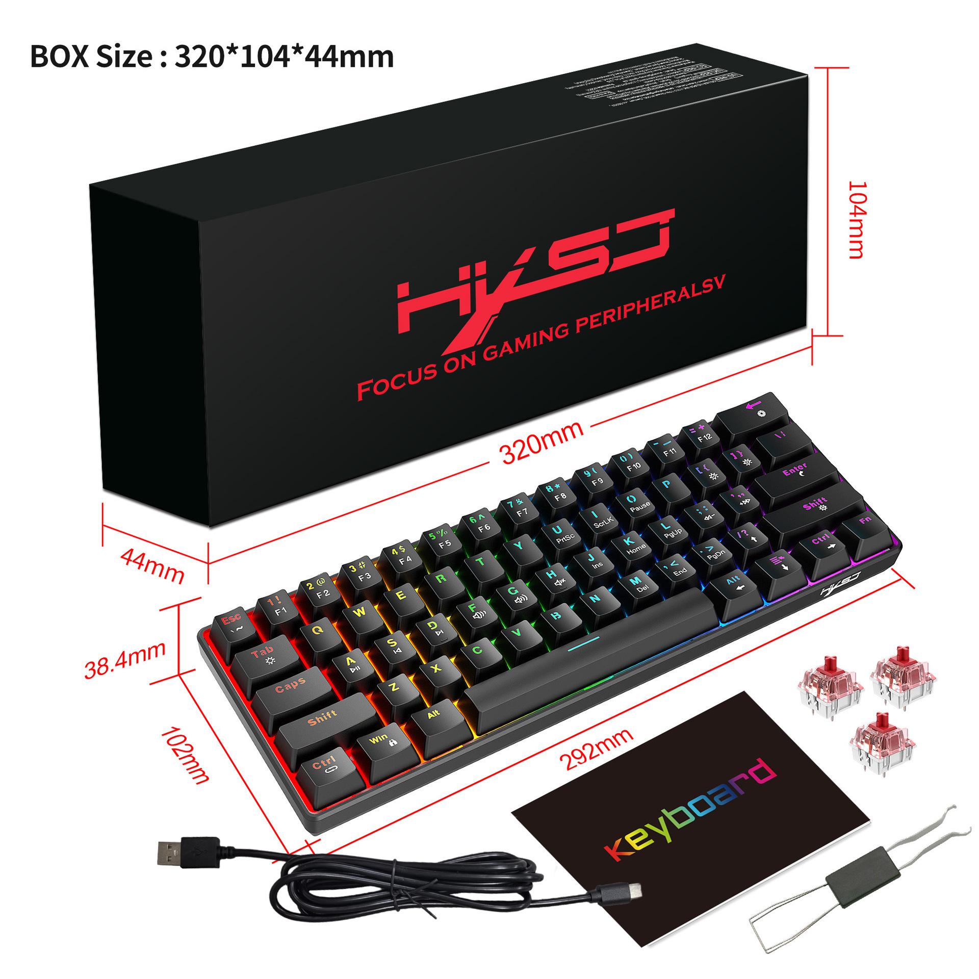 

61 Key Mechanical Keyboard, RGB Backlit Gaming Keyboard, All Keys With No Conflicts, Hot Swappable Red Axis