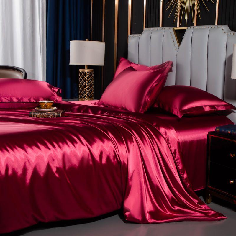 Bedding Set Solid Color Luxury Bedding Kit Rayon Satin Duvet Cover Set Twin Queen King Size Bed Set 4pcs Home Textile