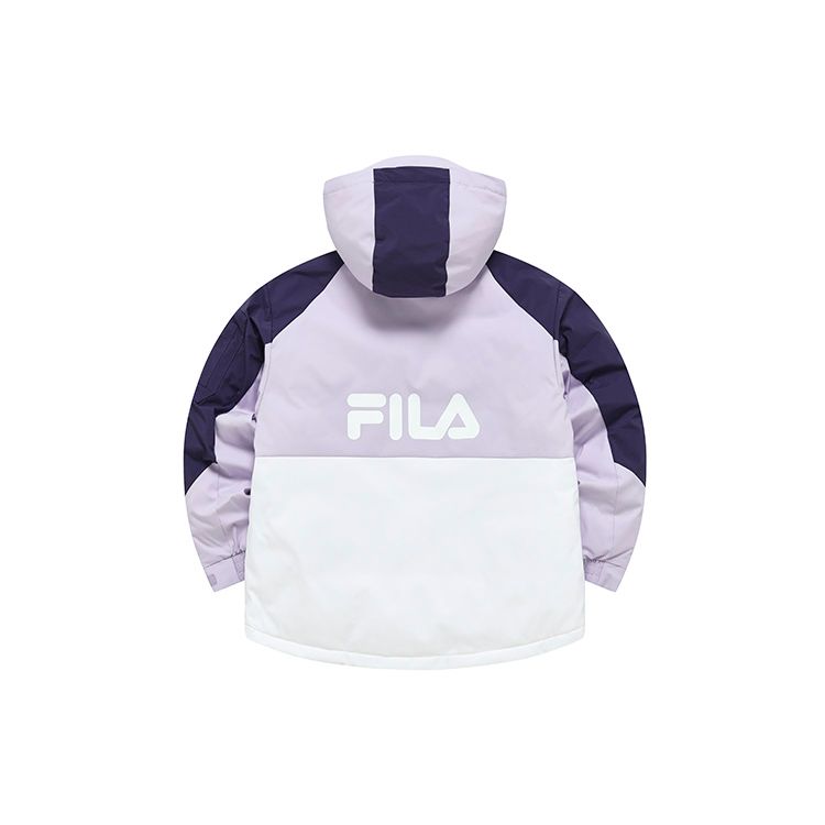 Fila Fusion Loose Color Block Hooded Warm Down Jacket Women outerwear Light-Lavender T11W241904F-VT