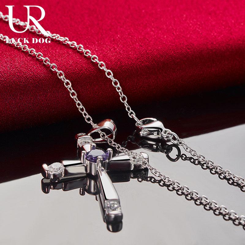 925 Sterling Silver Cross Zircon Pendant Necklace Fashionable Wedding Jewelry