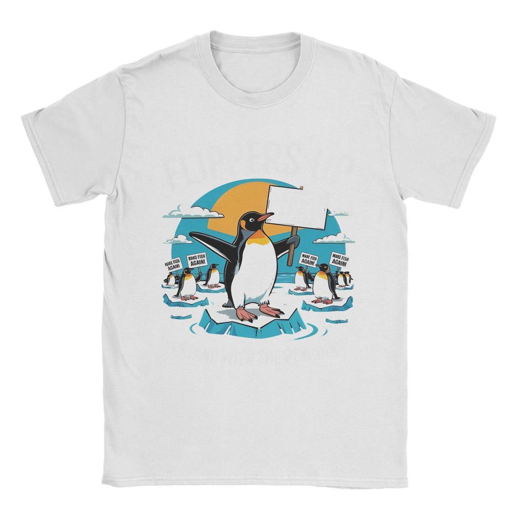 Grappige Resist Pinguïns Protest tegen Tarieven Heren T-shirts Vleugels Omhoog Uniek T-shirt Ronde Hals T-shirt 100% Katoen 6XL Top
