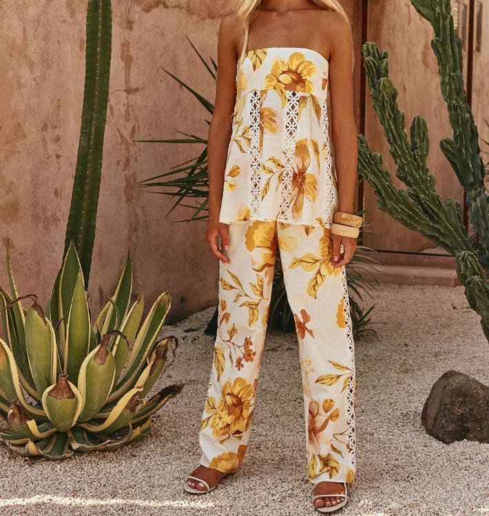 2026 Европейский и Американский Сексуальный Кружевной Пэчворк Принт Льняной Комбинезон Комплект 2XL