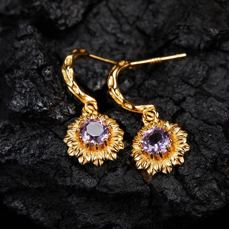 Multi-Color Treasure Earrings S925 Sterling Silver Natural Topaz Peridot Garnet Flower Stud Earrings Women