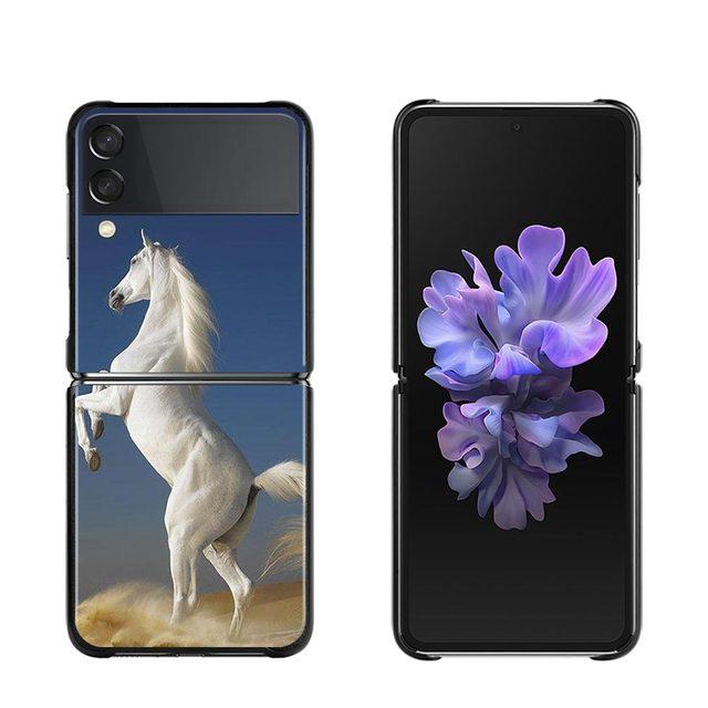 Phone Case For Samsung Galaxy Z Flip3 5g Back Pc Case For Samsung Z Flip Capa Black Shell Hard Fundas Running Horses