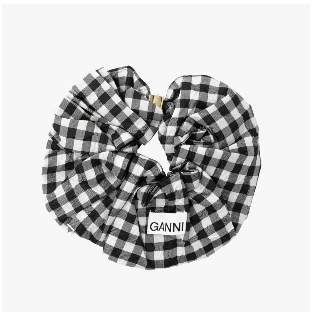 Ganni Check Crinkle Taffeta Scrunchie Hairband A6843 004