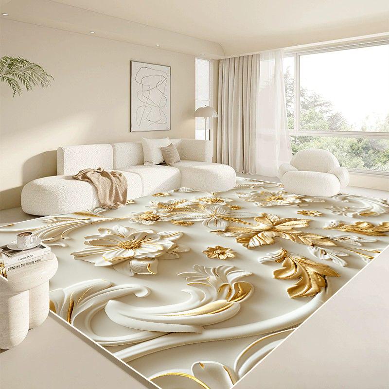 Moderner Weißer Großer Teppich für Wohnzimmer Luxus Gold Teppich Heimdekoration Schlafzimmer Matte Bettseite Weich Rutschfest 200x300 Teppiche