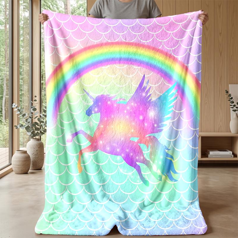 Rainbow Unicorns in Meadow Theme blanket Lightweight Warm Flannel Blanket Decorative Throw Blanket for Home Decoration