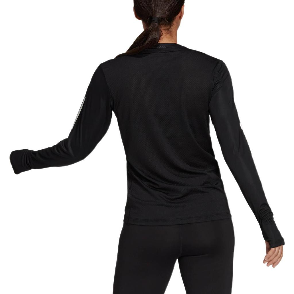 Adidas Over The Run Long Sleeve Tee With Classic Three Stripes And Thumbhole Women Tops Black H59272