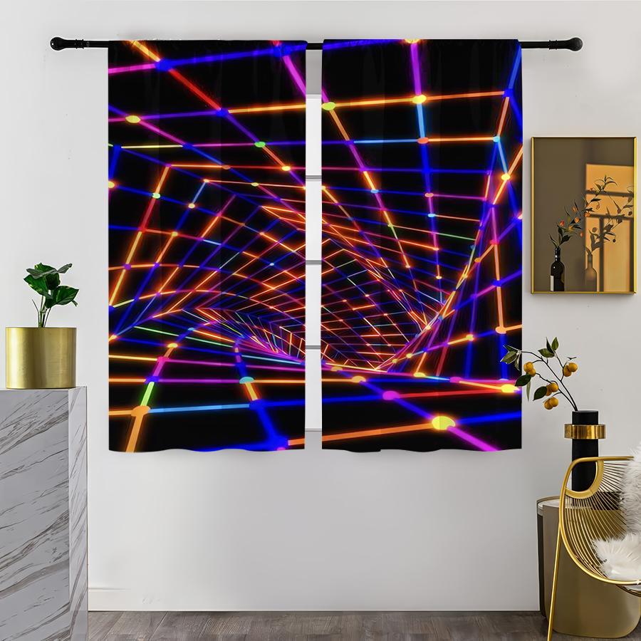 2pcs Neon Grid Pattern Curtains   Perfect for Party/Modern Window Decor   Vibrant Home Living Room Bedroom Decor