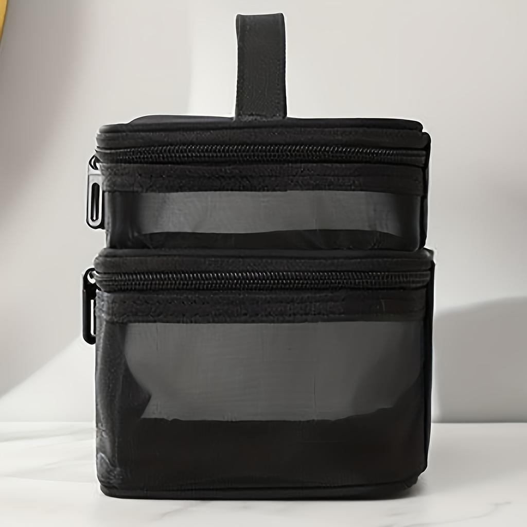1pcs Mesh Makeup Bag Travel Cosmetics Storage Bag Large Capacity Double Layer Transparent Mesh Wash Bag