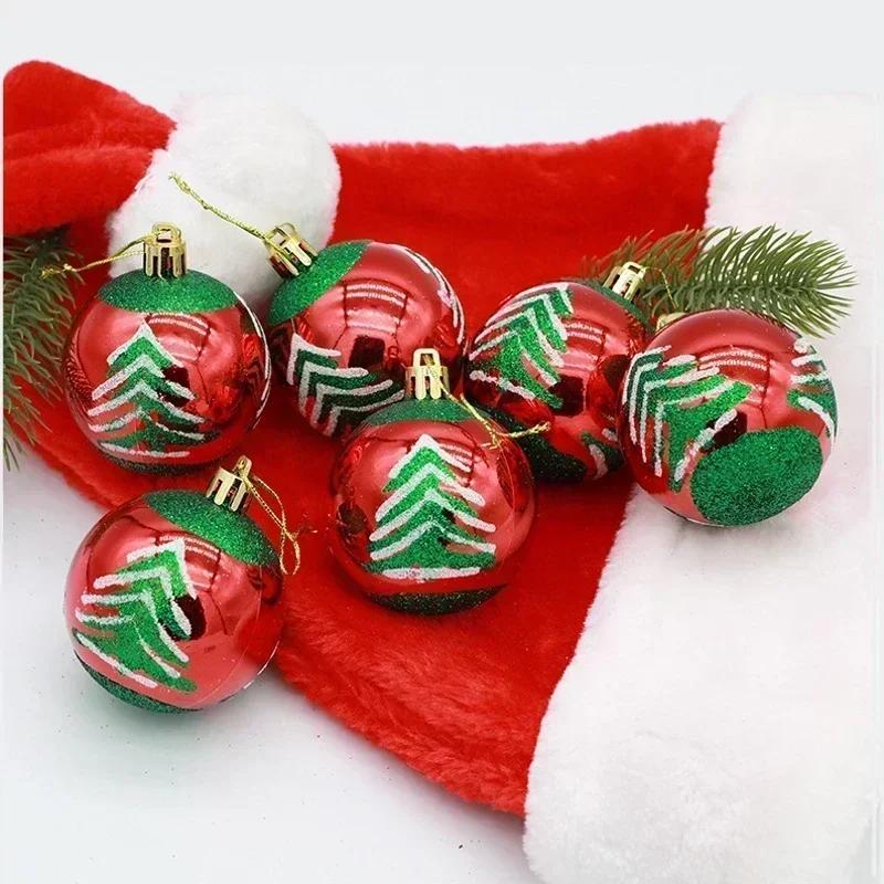 6Pcs Christmas Decorative Balls Green Xmas Tree Pendants Red Snowflake Branches Style Home Christmas Party Decoration Toy Balls