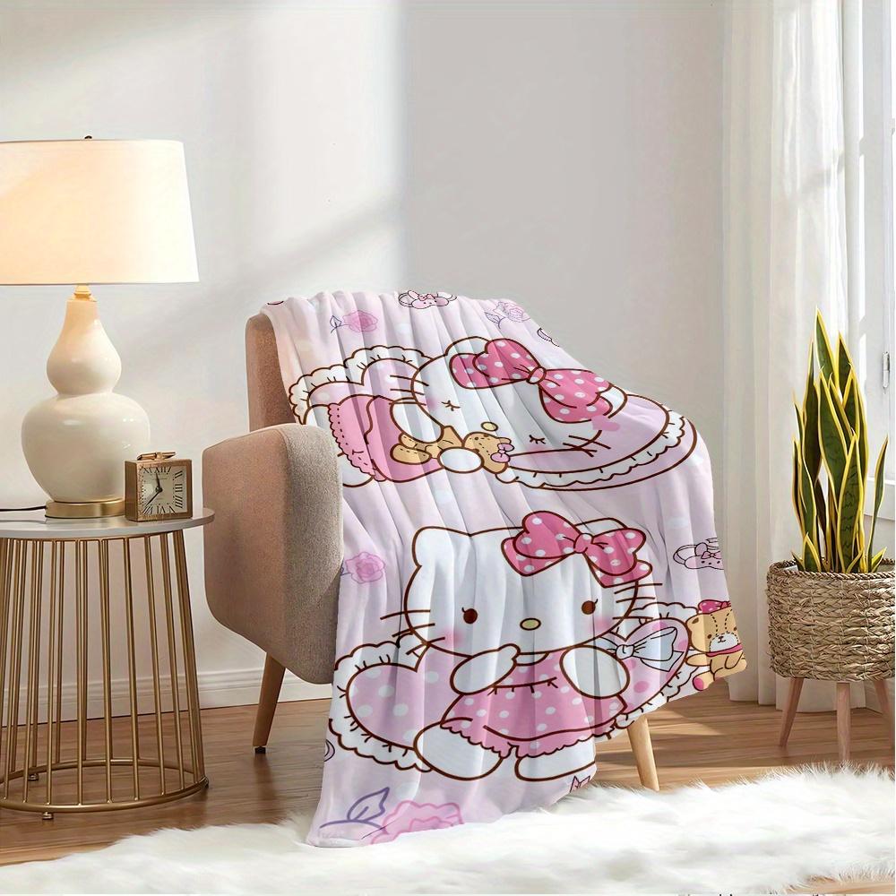For Kitty, Cute, PinkAnime-Themed Flannel Blanket, Glam Style, Digital Print, All-Season Comfort, Tear-Resistant, Knitted Craftsmanship, Pol