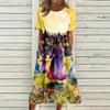 Women's Casual Round Neck Dress with Halloween Print and Pockets
