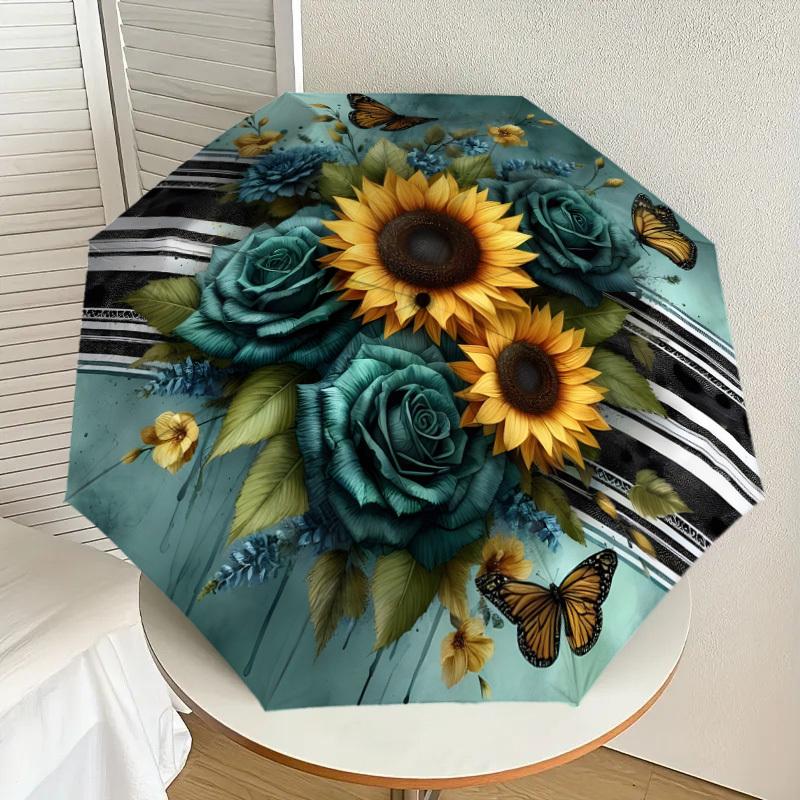 

1pc Sunflower Bouquet with Butterflies Umbrella with Plastic Handle,Suitable for All Seasons Home Travel Outdoor UmbrellaDD1776